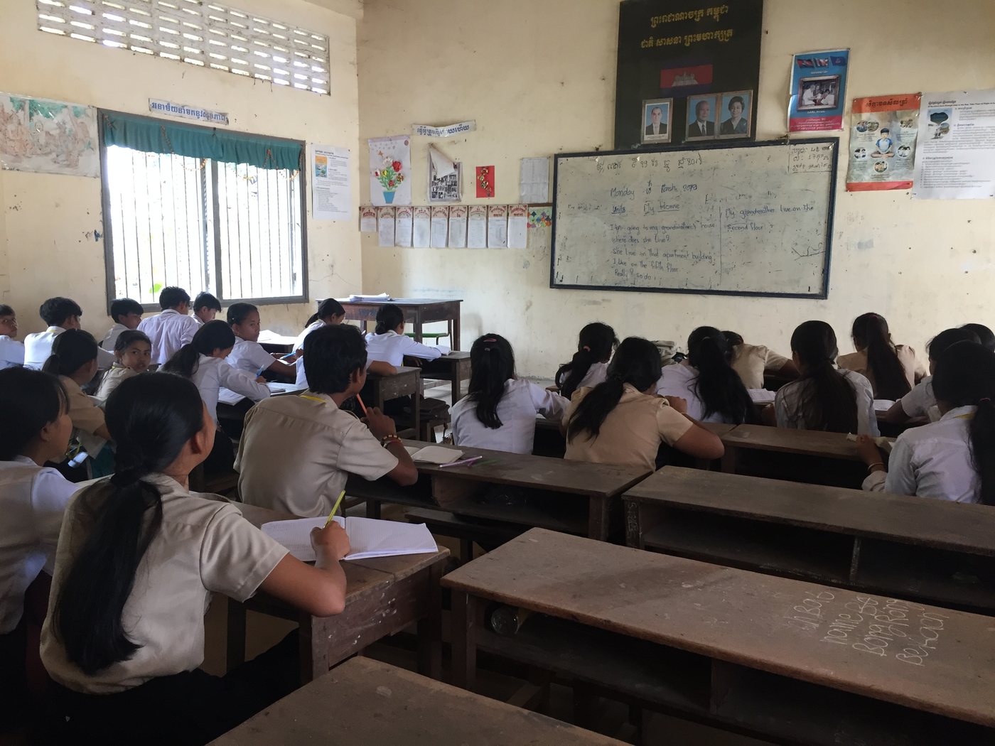 An English lesson under way in a classroom at The Rieko Yano School in Prey Veng